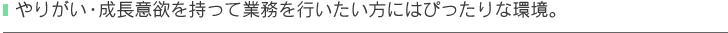 やりがい・成長意欲を持って業務を行いたい方にはぴったりな環境。